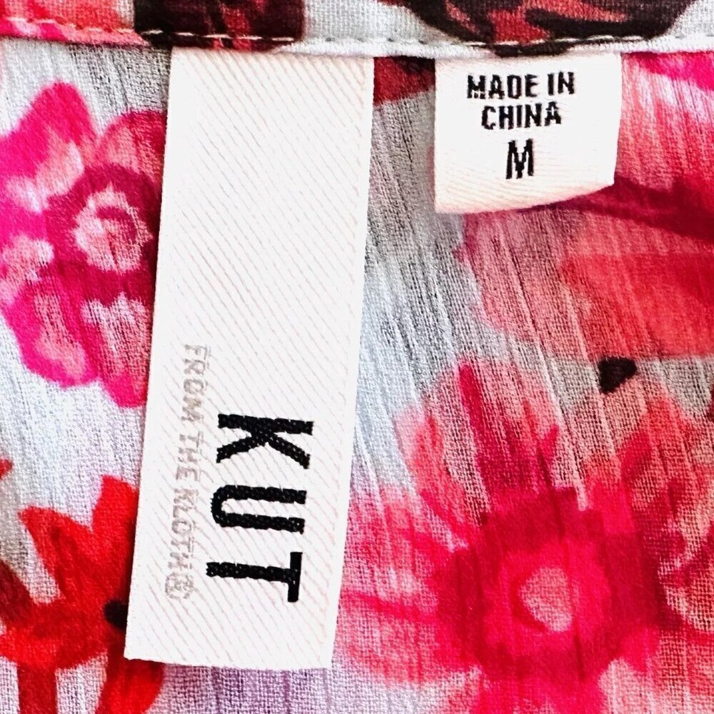 KUT from the Kloth Women Long Sleeve Button Down Pink Floral Sheer Roll Tab Sz M - Picture 11 of 12
